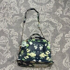 Steve Madden Satchel Crossbody Bag Large Navy Floral Chain Strap Top Zip